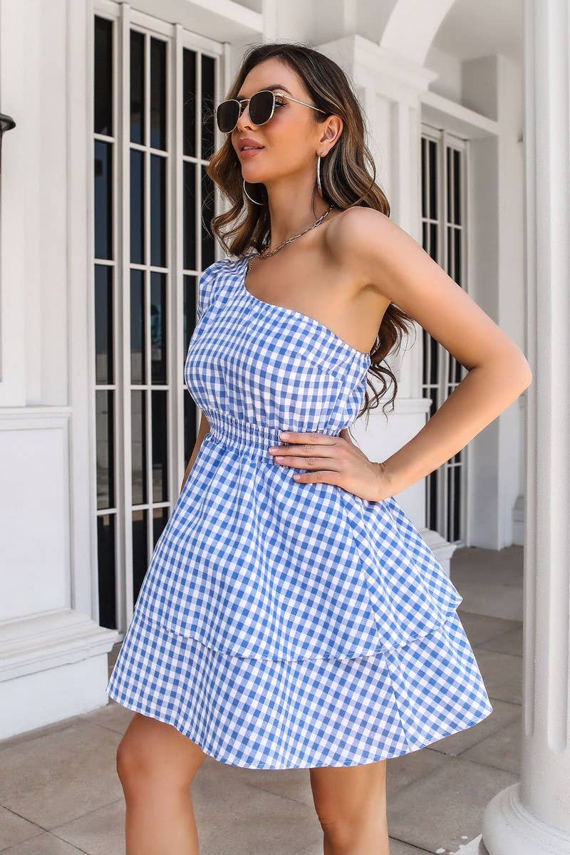 CWDSD2939_One Shoulder Short Sleeve Dresses