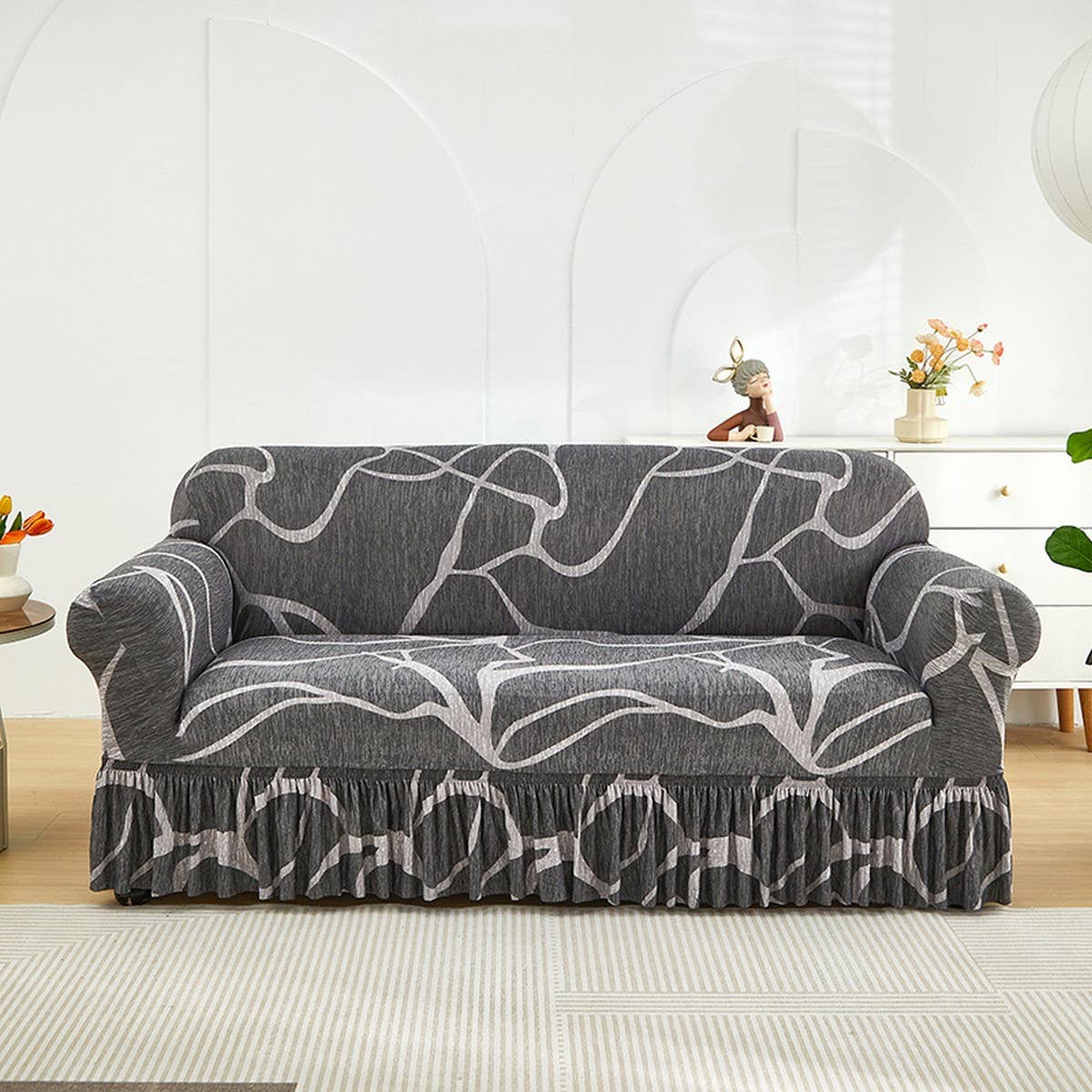 Floral Skirted Sofa Cover, Stretch & Full Fit