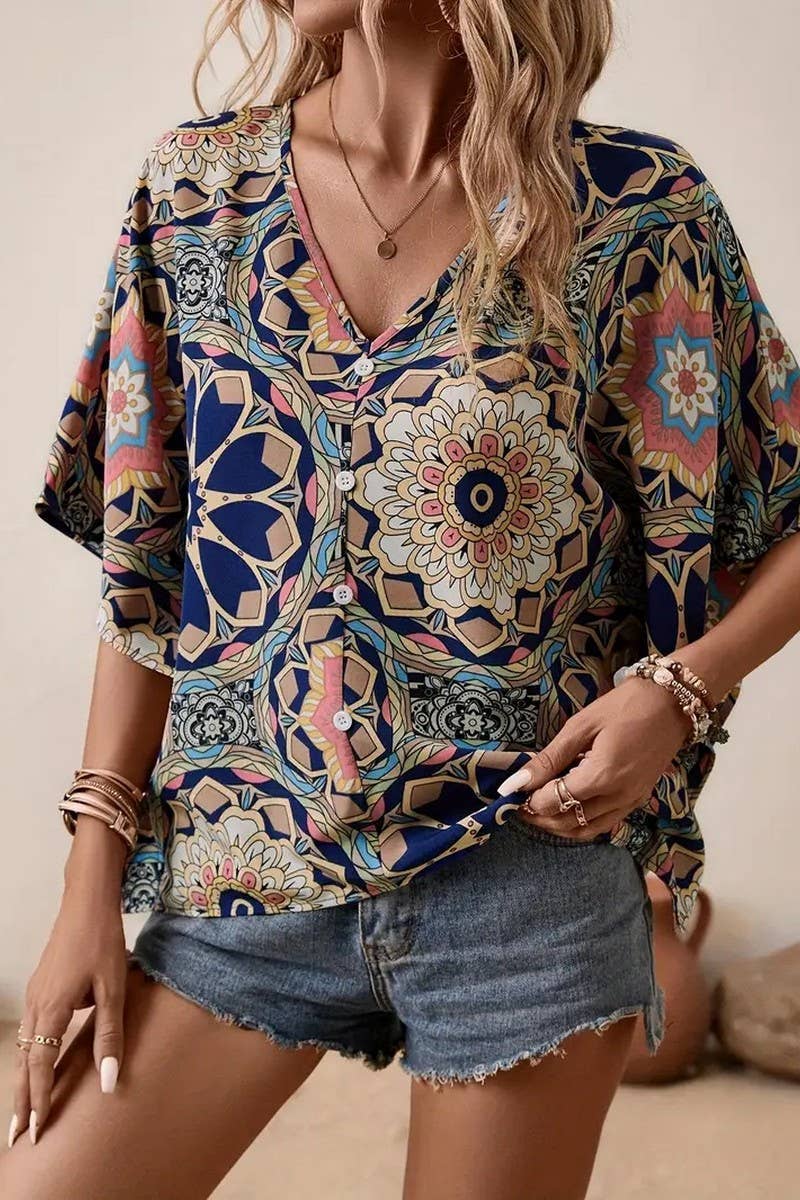CWTBLL3983_V-NECK FLORAL BATWING SLEEVE BLOUSE