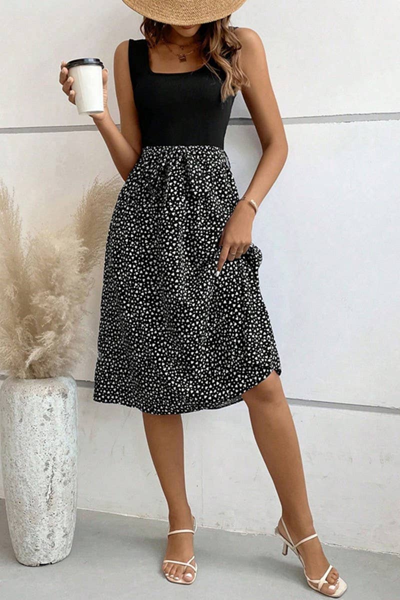 CWDHL0972_SUMMER ELEGANT CONTRAST COLOR SLEEVELESS DRESS