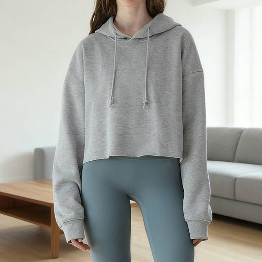 Fleece solid color sporty hooded sweatshirt