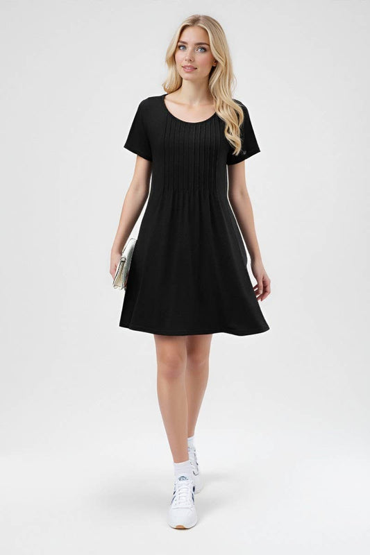 CWDSD10547_SUMMER SOLID COLOR ROUND NECK LOOSE POCKET DRESS