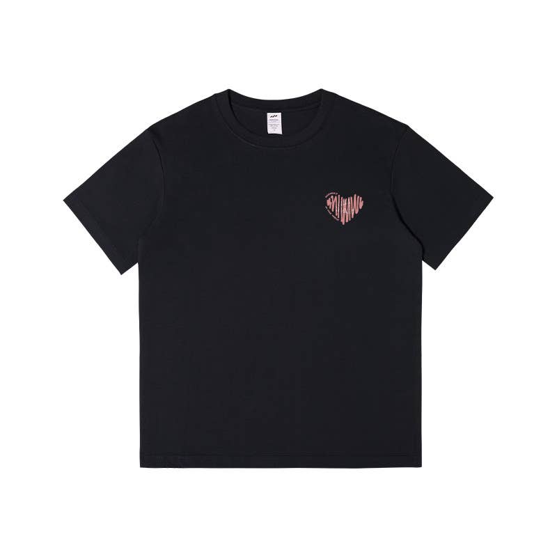 CWTTS0932_PINK LOVE HEART PRINTED ROUND NECK CASUAL T-SHIRT