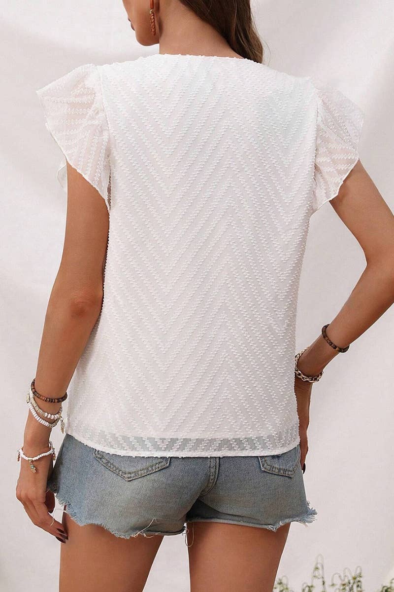 CWTBLSL0246_WOMEN'S CHIFFON V-NECK JACQUARD SLEEVELESS TOP