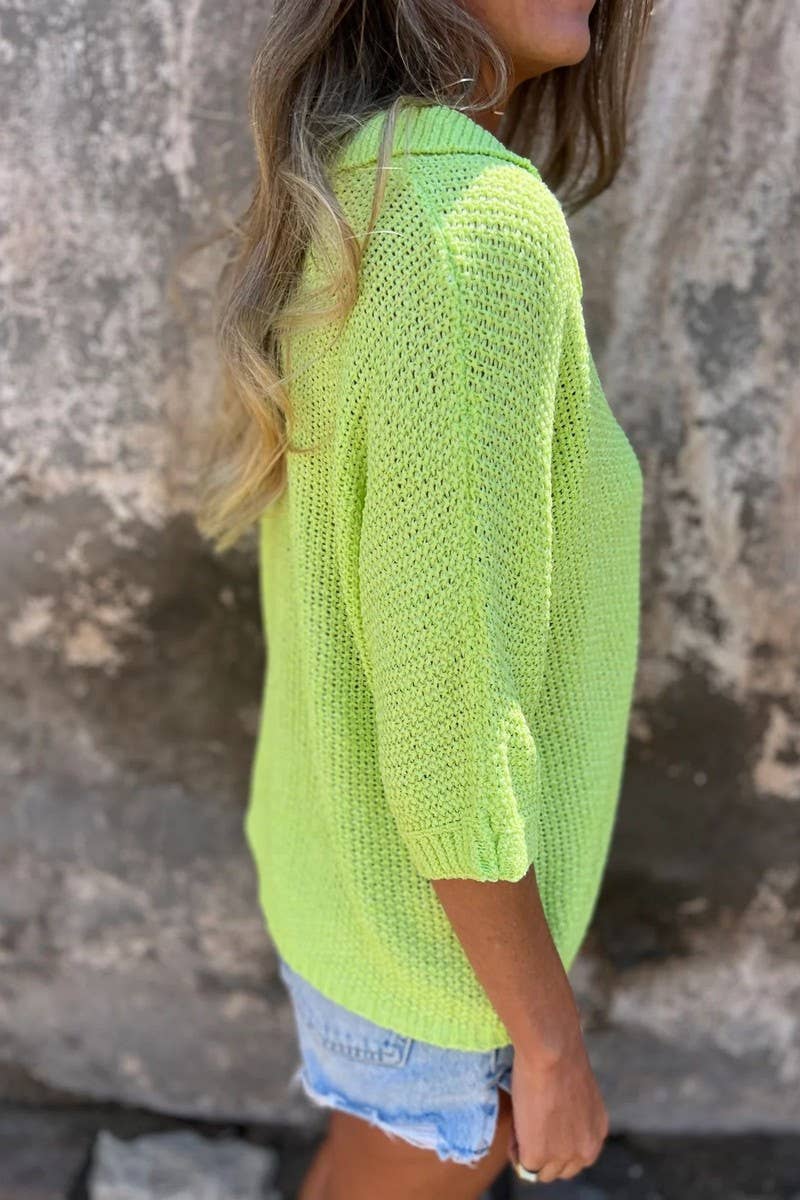 CWTBLL3943_SOLID V-NECK COLLAR KNIT BASIC TOP