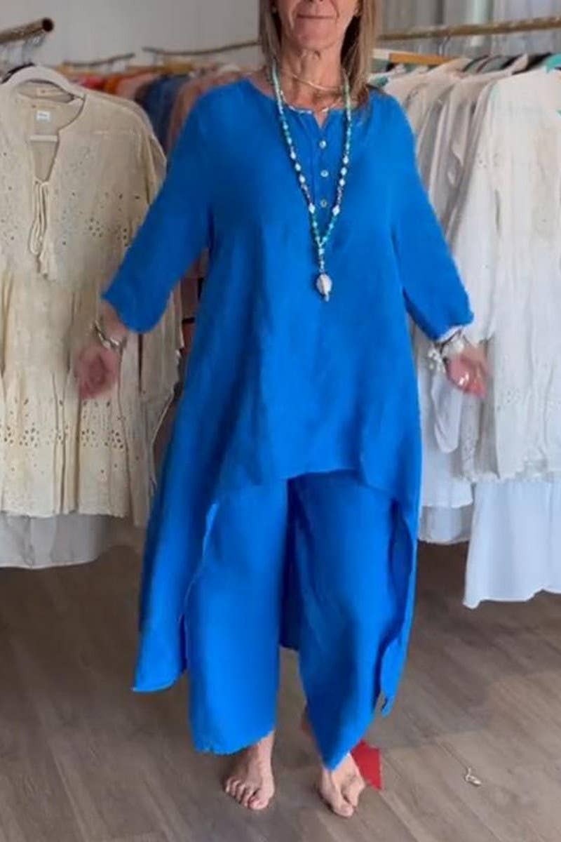 CWSTB1400_SOLID COLOR LONG-SLEEVED COTTON AND LINEN SUIT