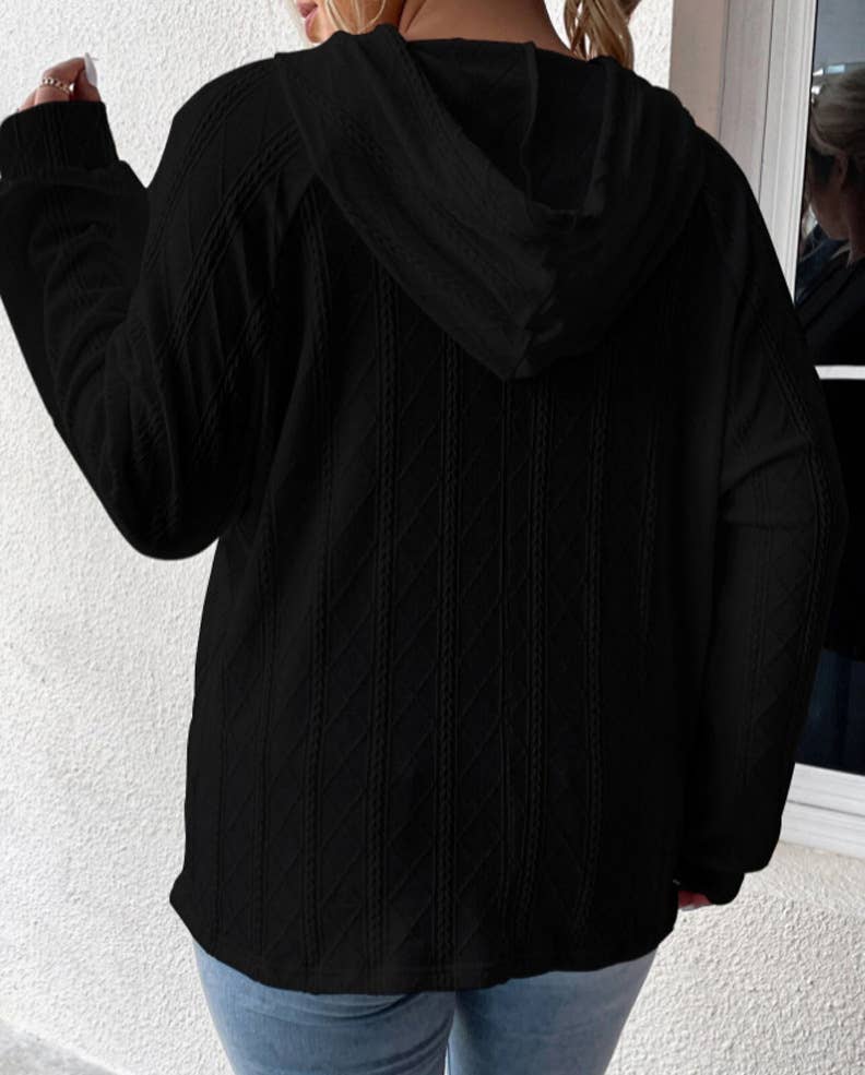 CASUAL JACQUARD LOOSE SOLID COLOR HOODIE