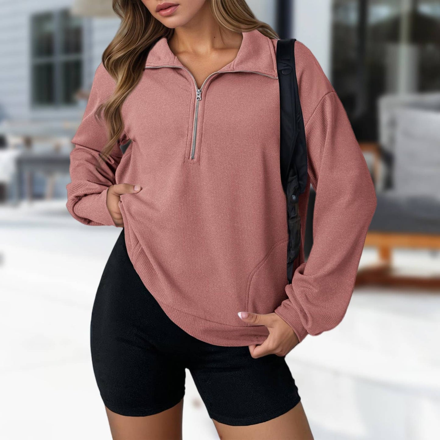 Fashionable loose lapel zipper lapel sweatshirt