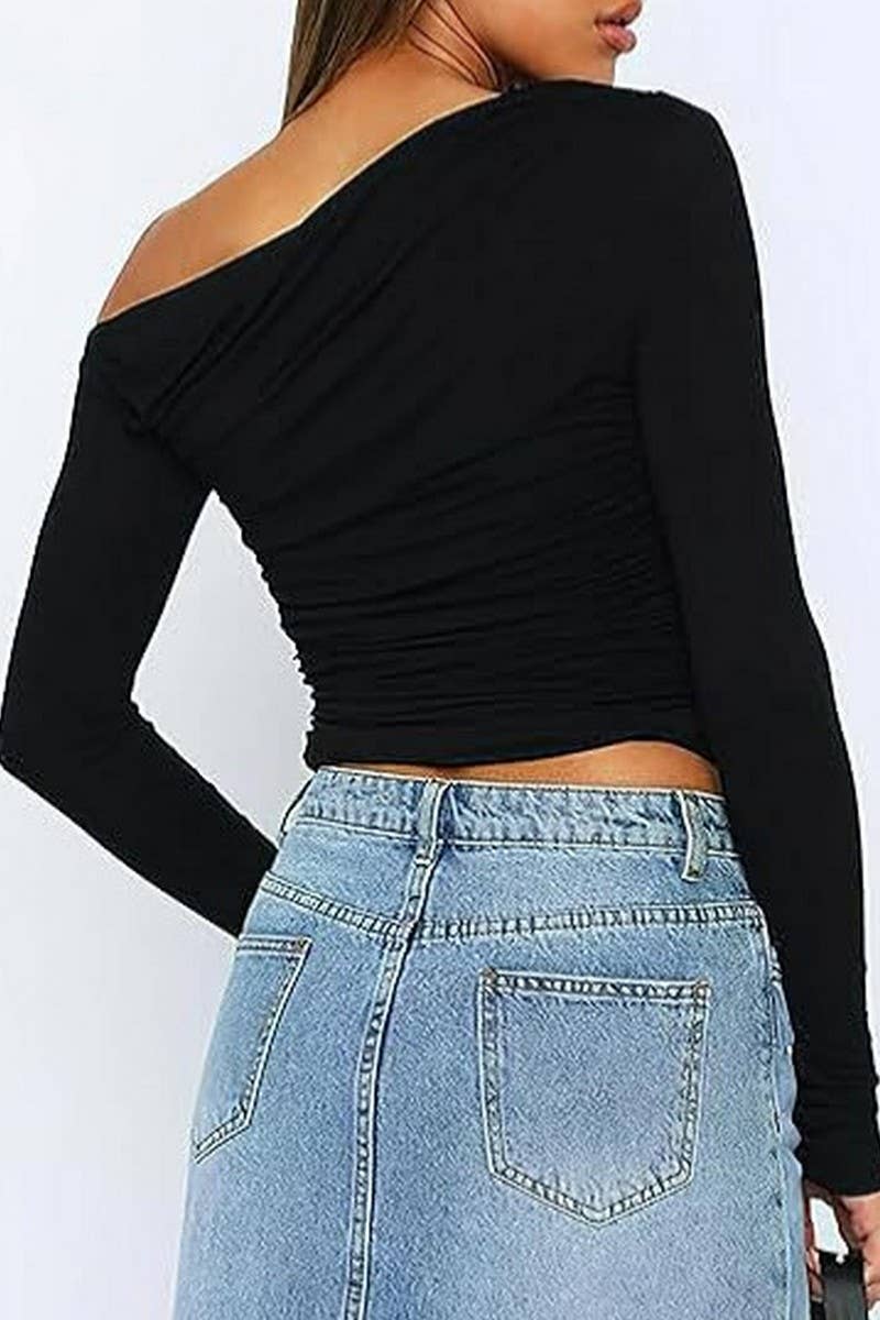 CWTBLL01151_OFF SHOULDER SLIM FIT LONG SLEEVE TOP