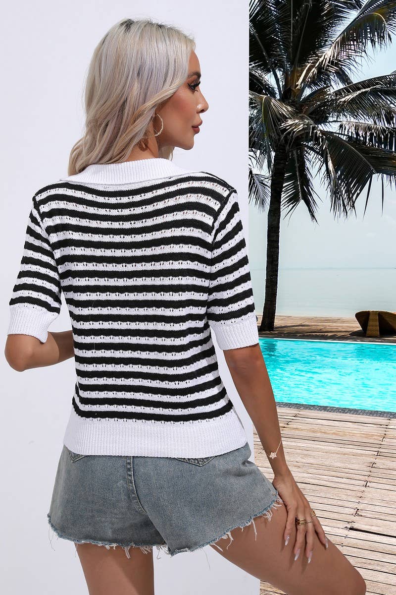 CWOSWS0061_Casual V-Neck Short Sleeve Pullover Sweater