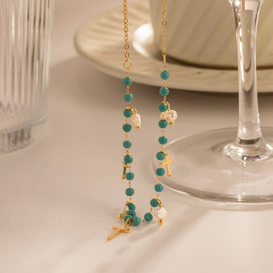 NEW BLUE CROSS PEARL NECKLACE