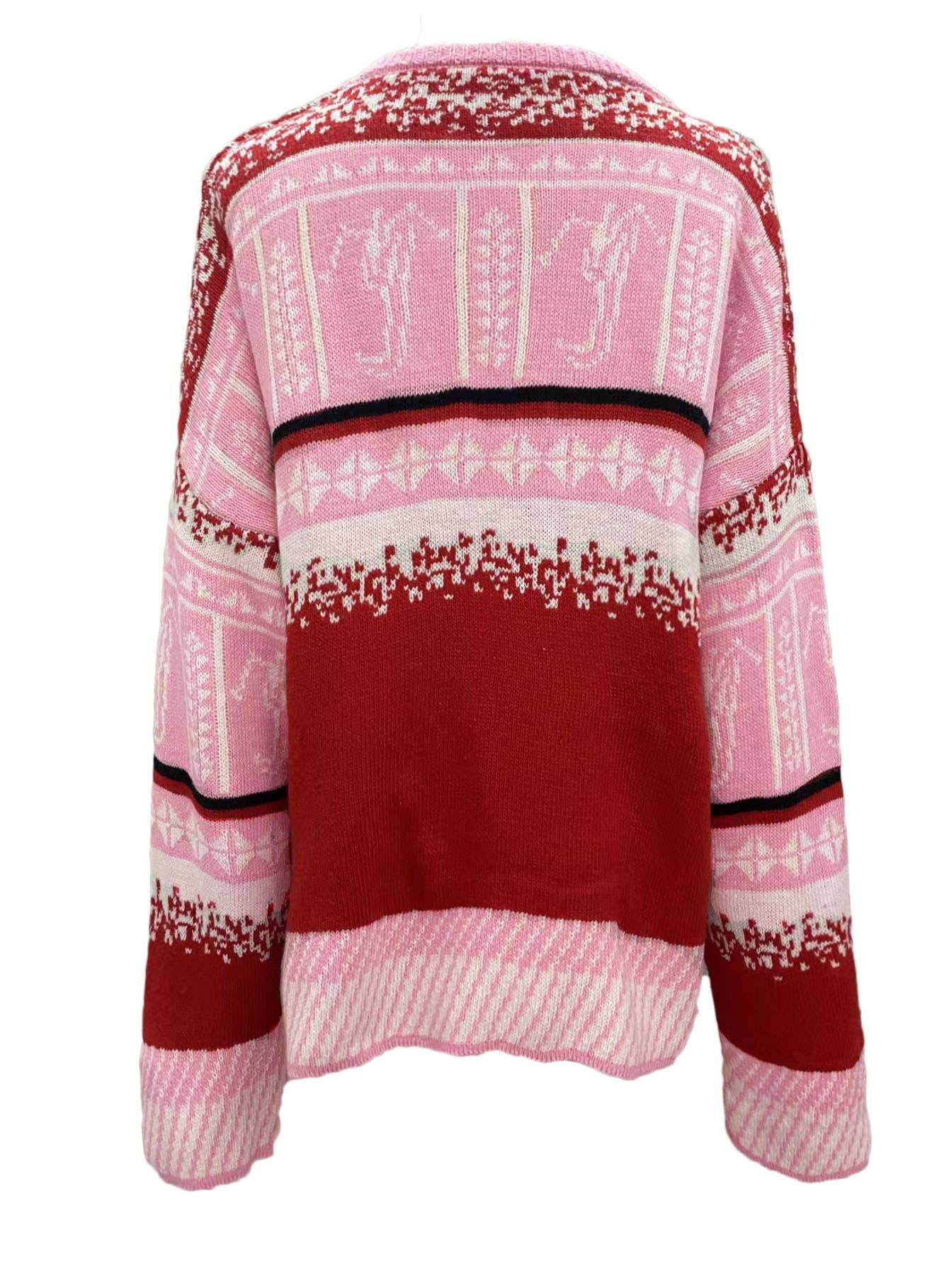 Christmas knitted color-blocked pullover sweater