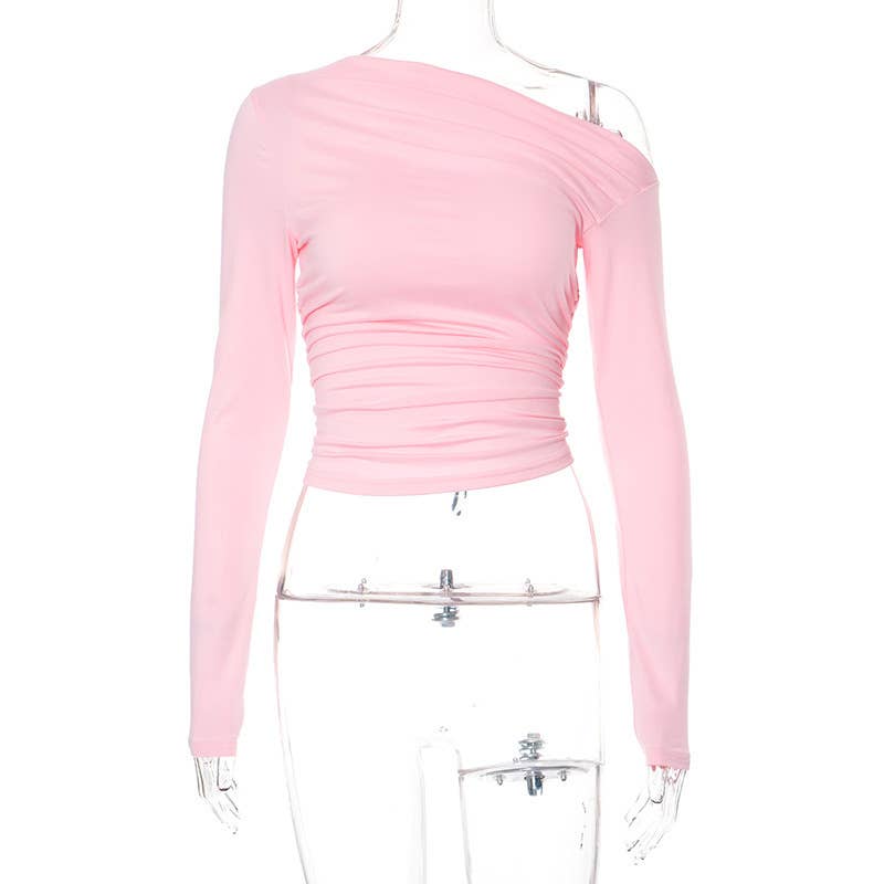 Diagonal shoulder asymmetrical crop T-shirt