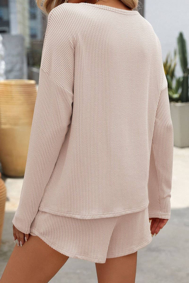 CWSTB1089_LONG-SLEEVED STRIPED SHORTS HOME WEAR SET