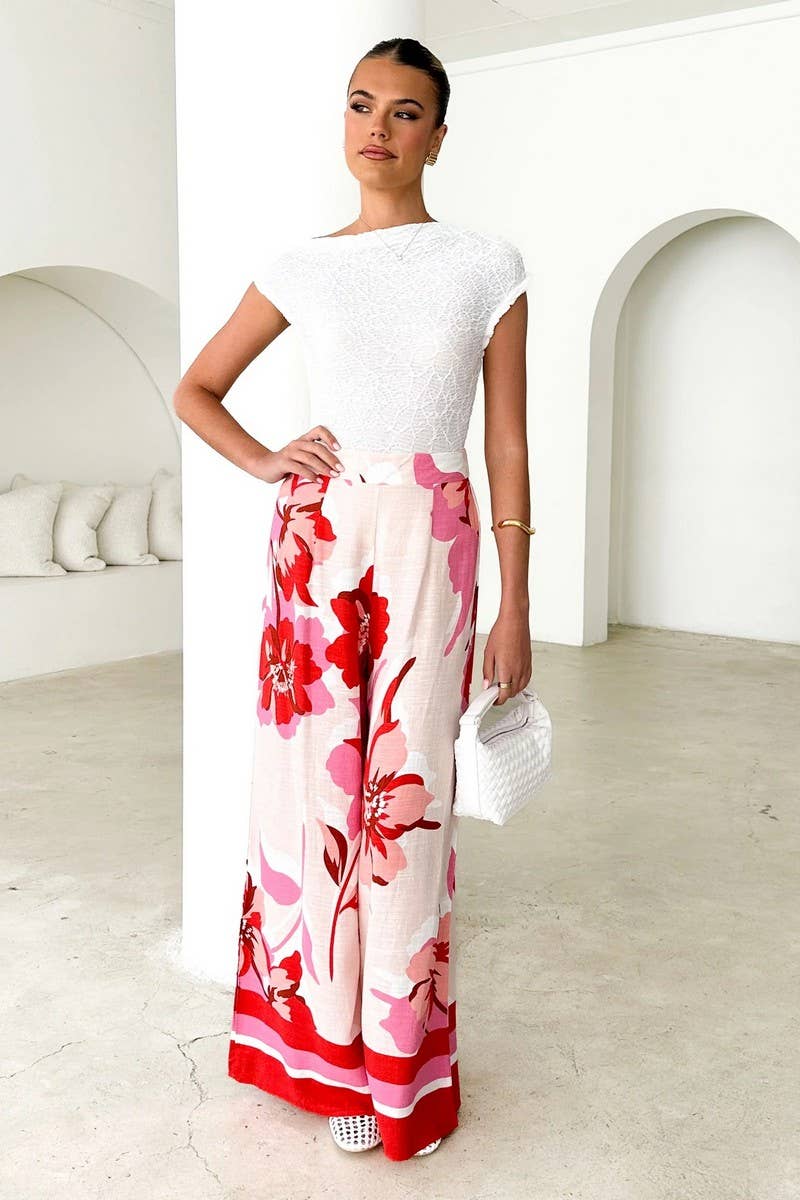 CWBLP890_PRINTED LOOSE WIDE-LEG CASUAL STRAIGHT TROUSERS