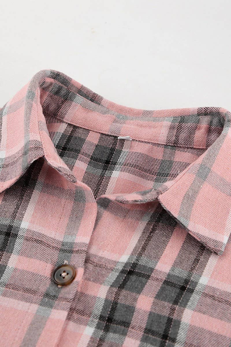 CWTBLL00624_PLAID LOOSE RUFFLED PLAID LONG-SLEEVED SHIRT