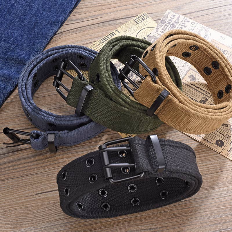Double-pin buckle cotton double-row hole belt