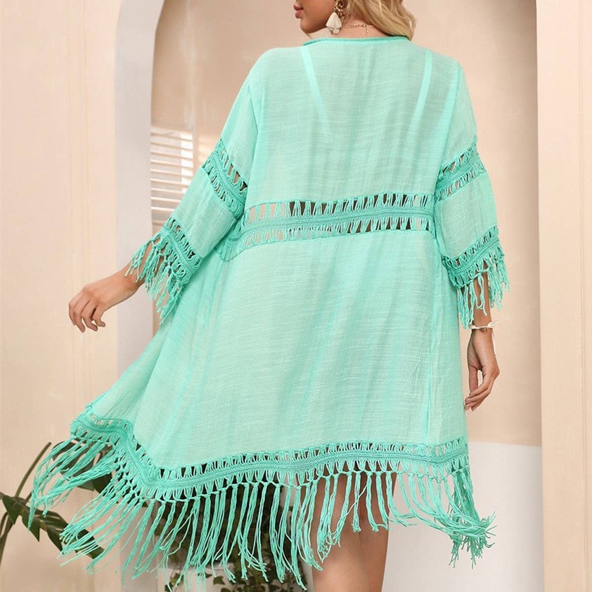 WOMEN'S TASSEL STITCHING HOLIDAY SWIMSUIT COVER-UP
