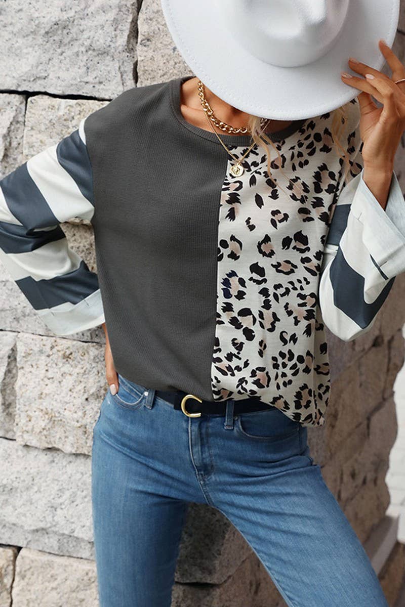 CWTTL1945_AUTUMN CASUAL PATCHWORK STRIPED SWEATER