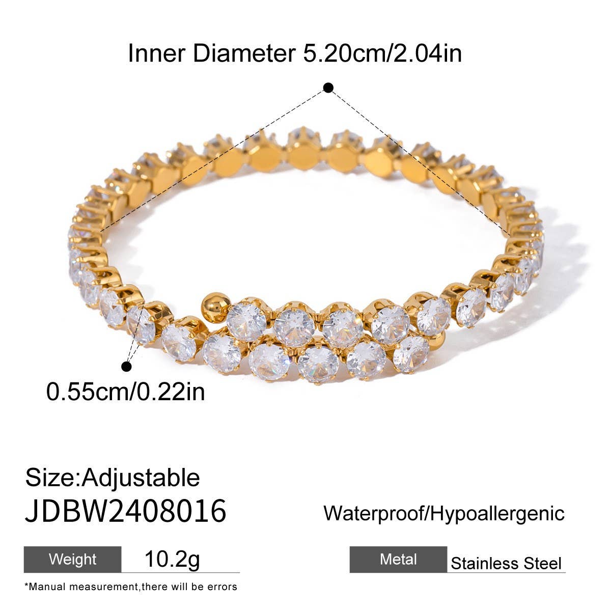INS Zircon Open Cuff Bracelet in Stainless Steel
