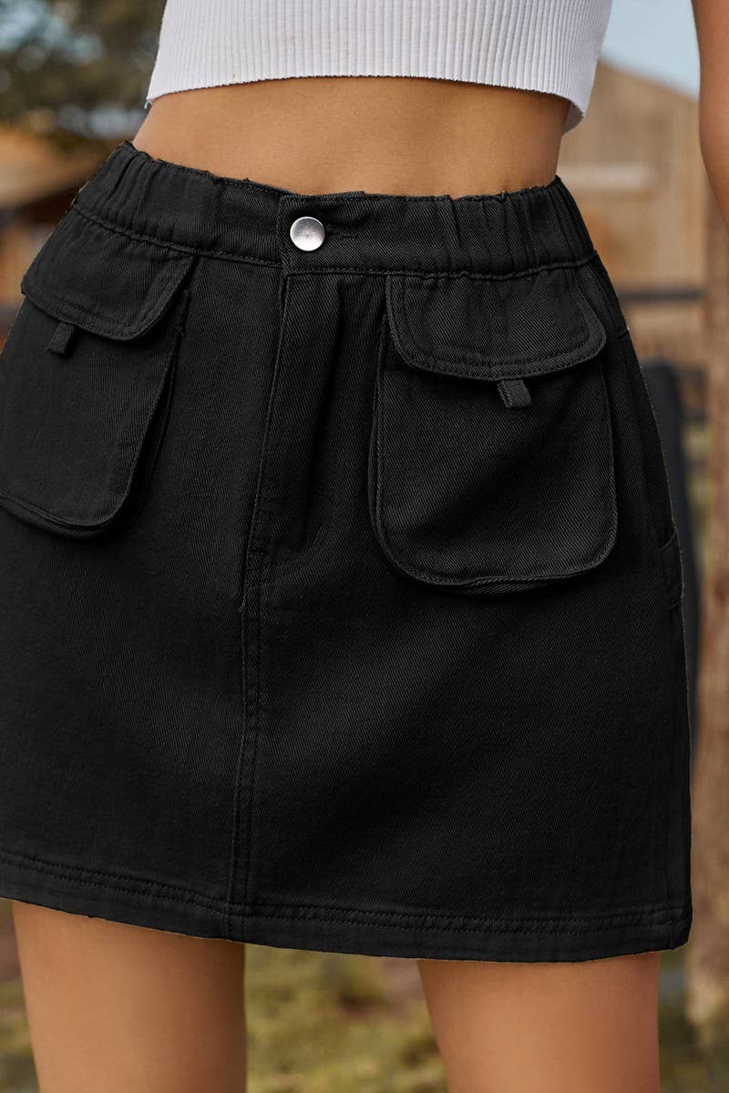 CWJSK00233_WASHED ELASTIC WAIST DENIM MINI SKIRT