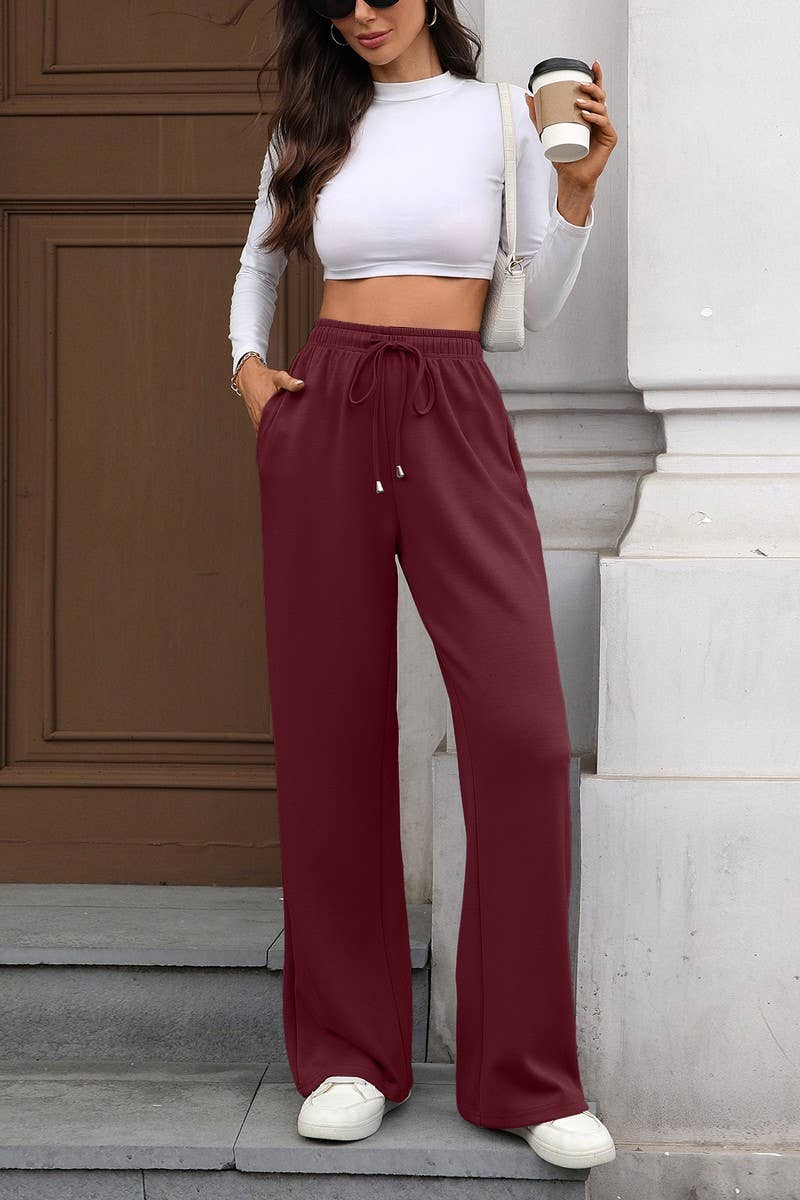 CWBLP01089_DRAWSTRING CASUAL LOOSE STRAIGHT-LEG TROUSERS
