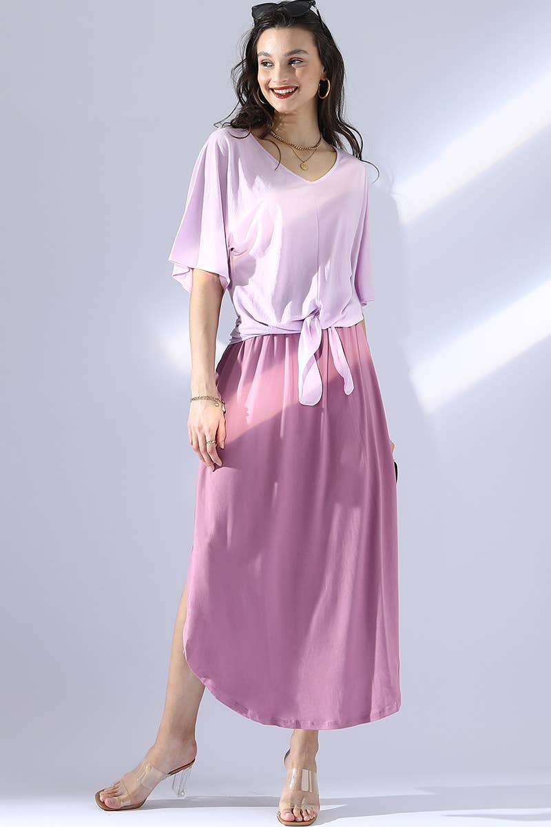 CWTTS700_V NECK TIE UP SHORT SLEEVE CASUAL COOL TOP