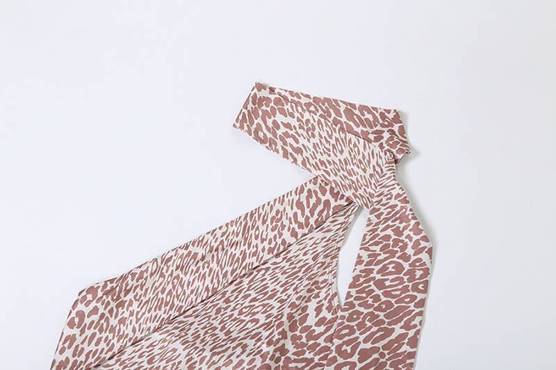 Cinched-neck off-the-shoulder leopard print dress