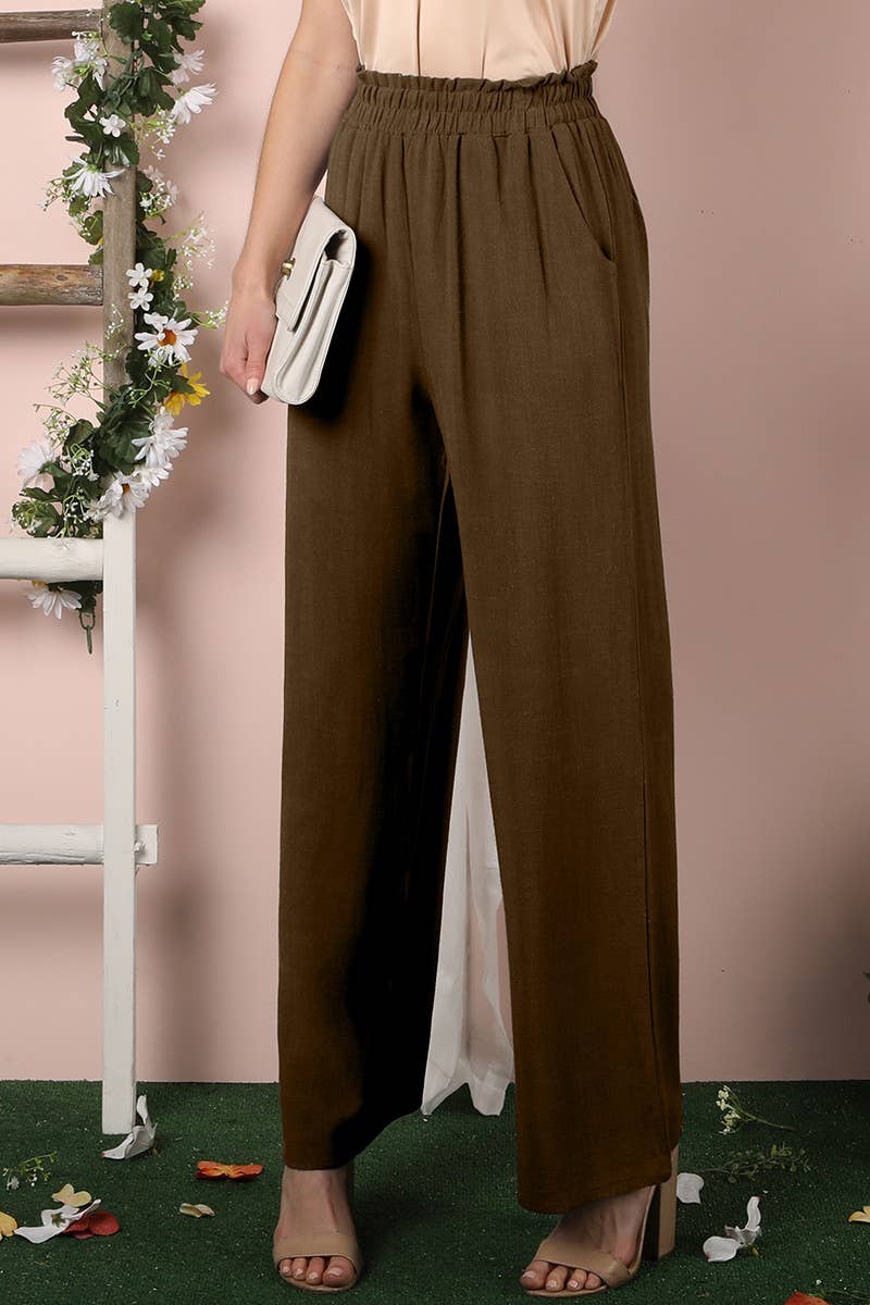 CWBLP428_EASY PULL ON COTTON LINEN PANTS WITH SIDE POCKET