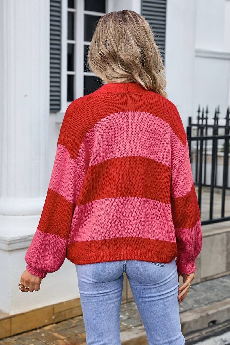 CWOCAL0918_LOOSE COLORBLOCK KNIT CARDIGAN SWEATER