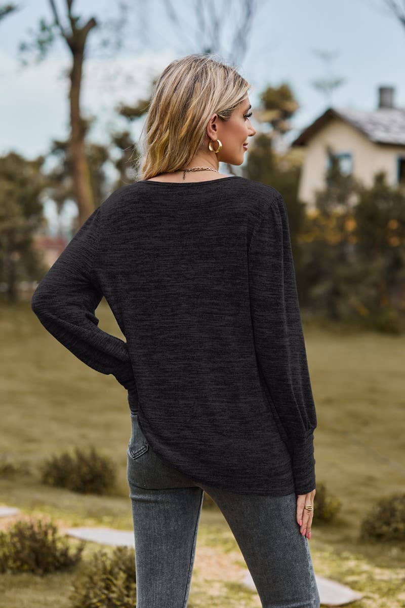 CWTBLL3688_SOLID COLOR ROUND NECK LOOSE CASUAL LONG SLEEVE T