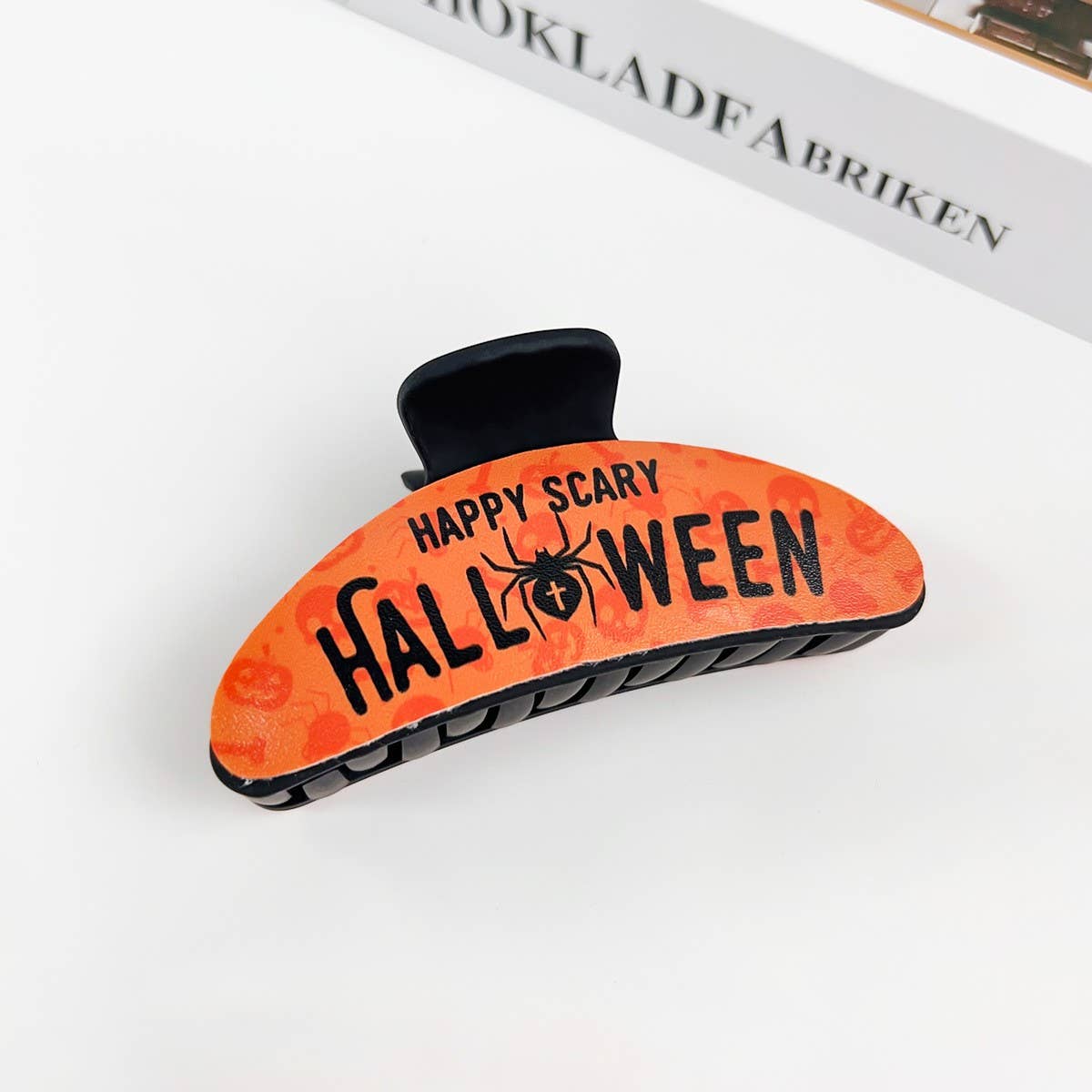 Gothic Halloween Claw Clip, Pumpkin & Ghost Design_CWAHA1443