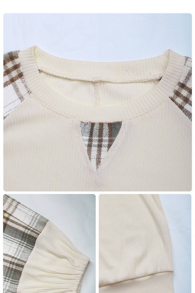 CWTBLL1757_CHECK CONTRAST COLOR STITCHING SWEATSHIRT