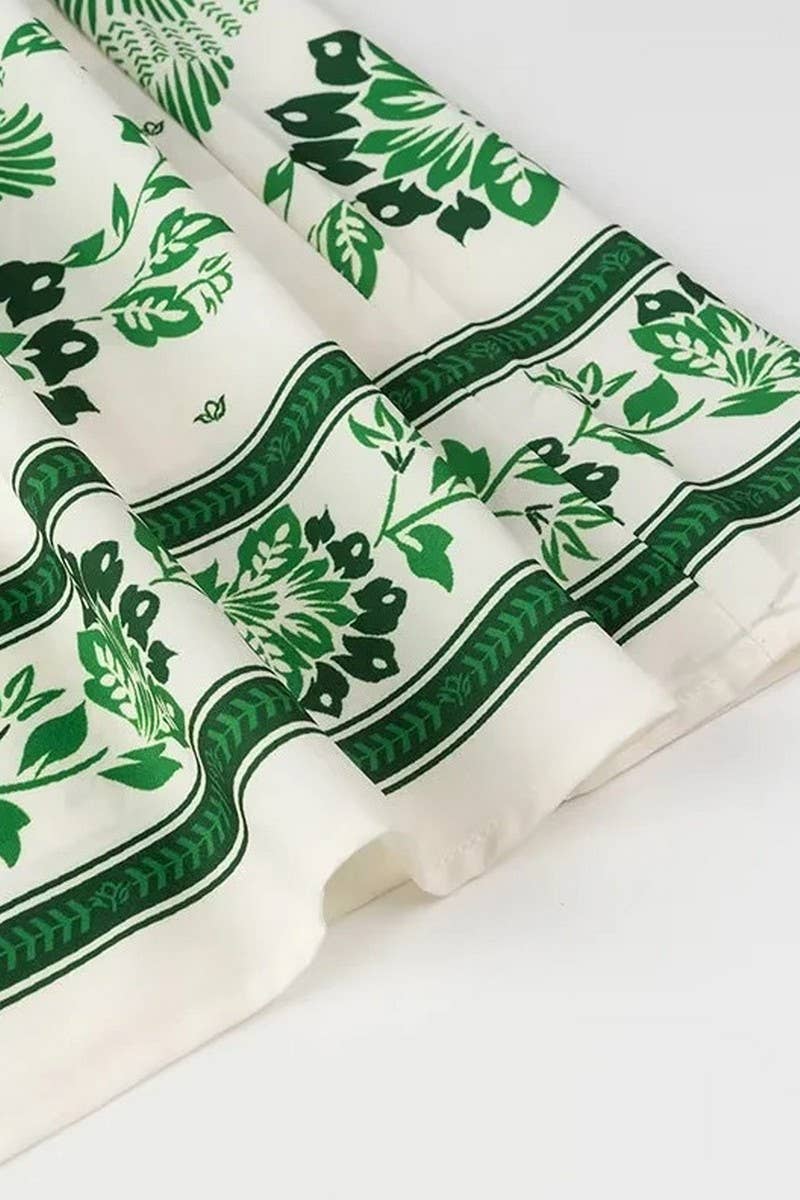 CWDMD4143_V-NECK LANTERN SLEEVE PRINTED LONG DRESS