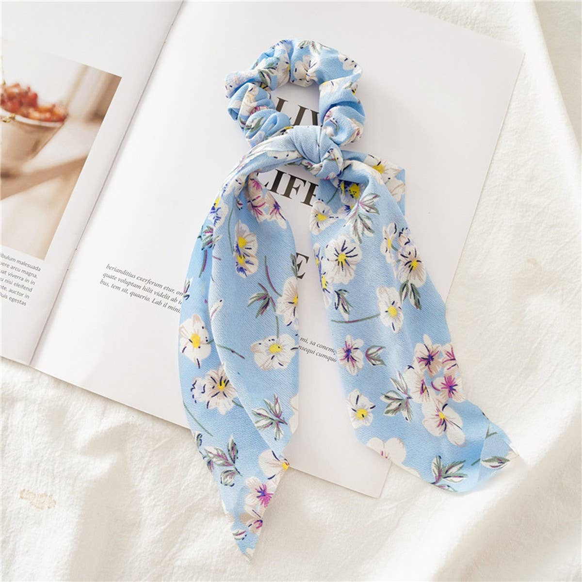 LONG FLORAL FABRIC RIBBON HAIRBAND HAIRACCESSORIES
