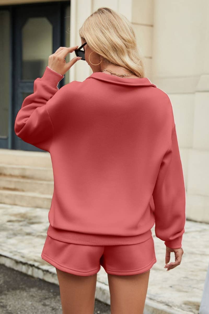 CWSS0862_FALL LONG-SLEEVED ZIPPER HOODIE SHORTS SUIT