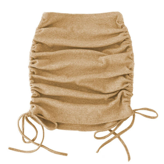 KNITTED SIDE DRAWSTRING STRETCH PLEATED SKIRT