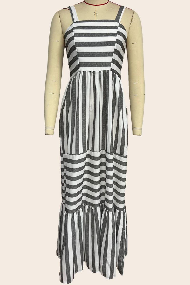 CWDMD2867_STRIPED PRINT FRESH SUSPENDER DRESS