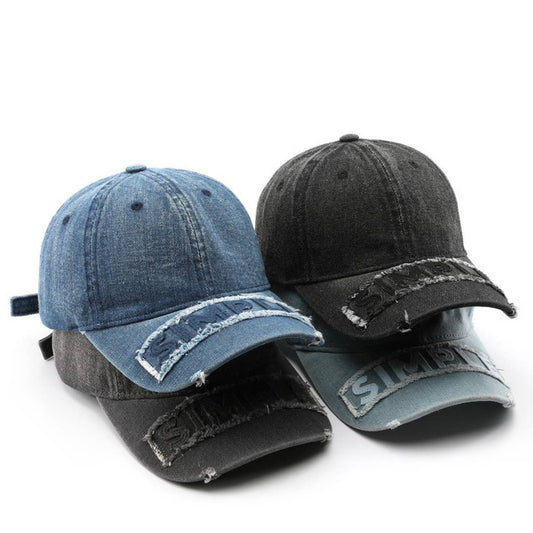 CWAH3212_VINTAGE DENIM RIPPED SUN VISOR BASEBALL CAP
