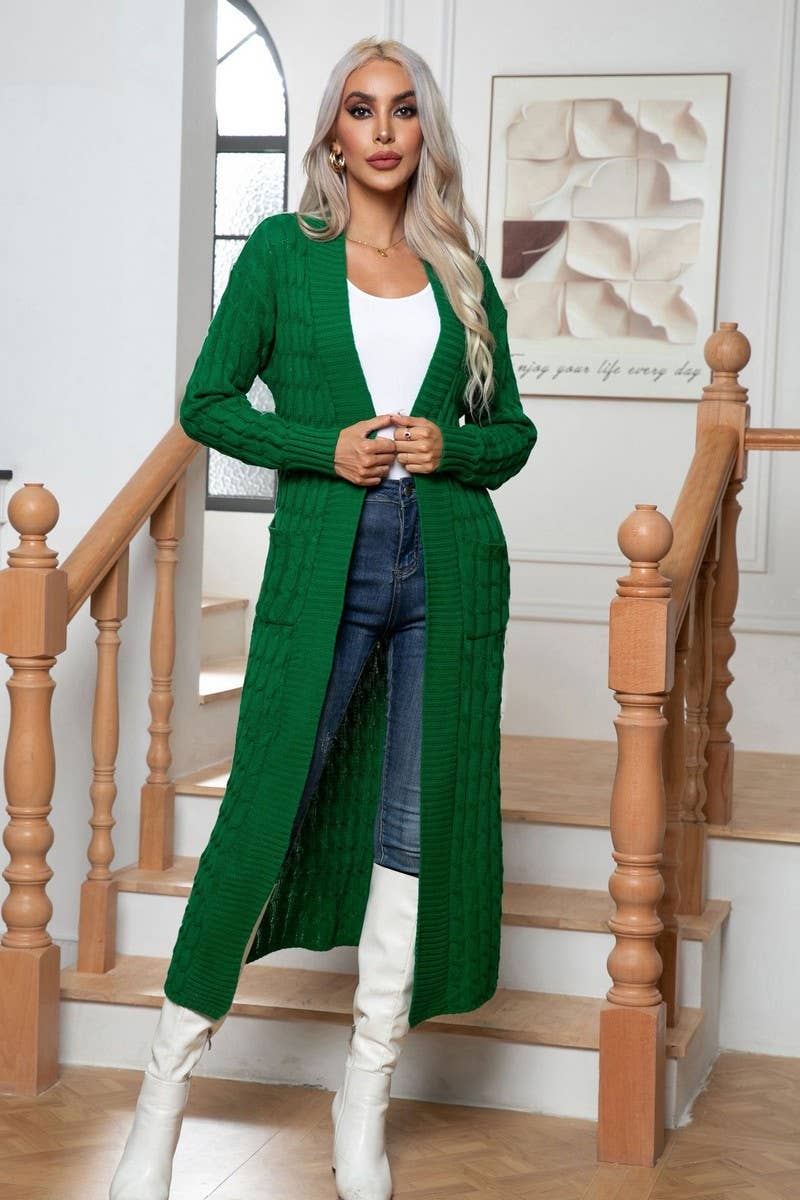 CWOCAL1167_KNITTED TWIST POCKET LONG CARDIGAN SWEATER