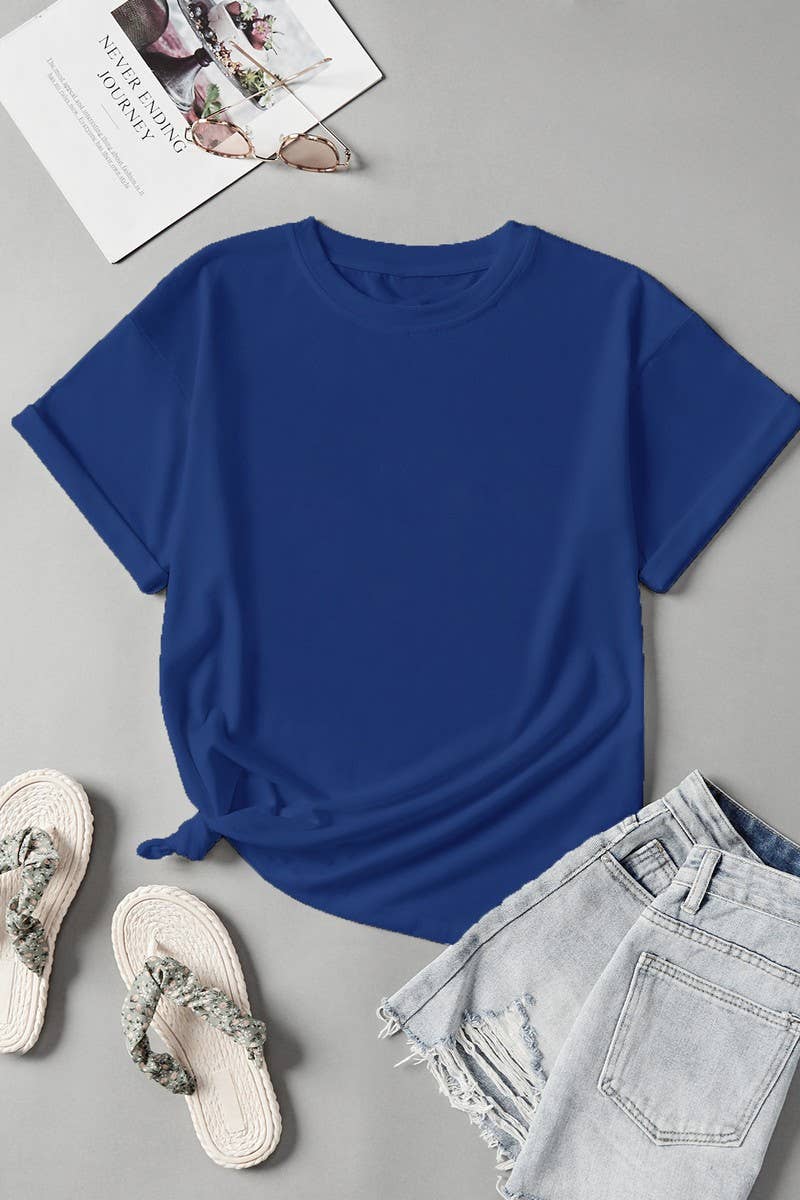 CWTTS1436_CASUAL SOLID COLOR CREW NECK LOOSE T-SHIRT