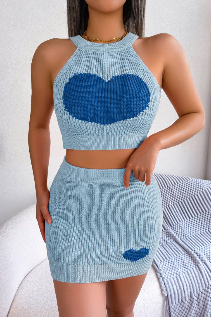 CWSS0629_KNITTED LOVE MIDRIFF TOP WRAP HIP SKIRT SET