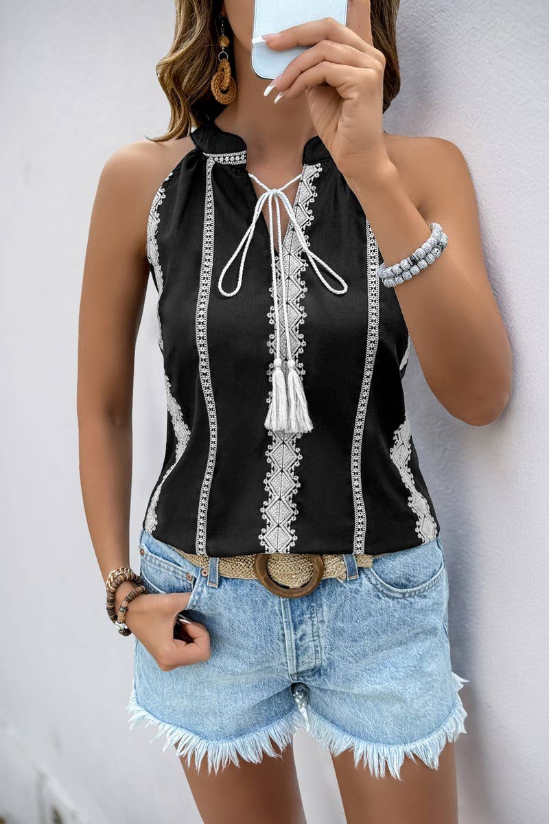 CWTBLSL0809_BOHO TASSEL TIE SLEEVELESS VACATION TANK TOP