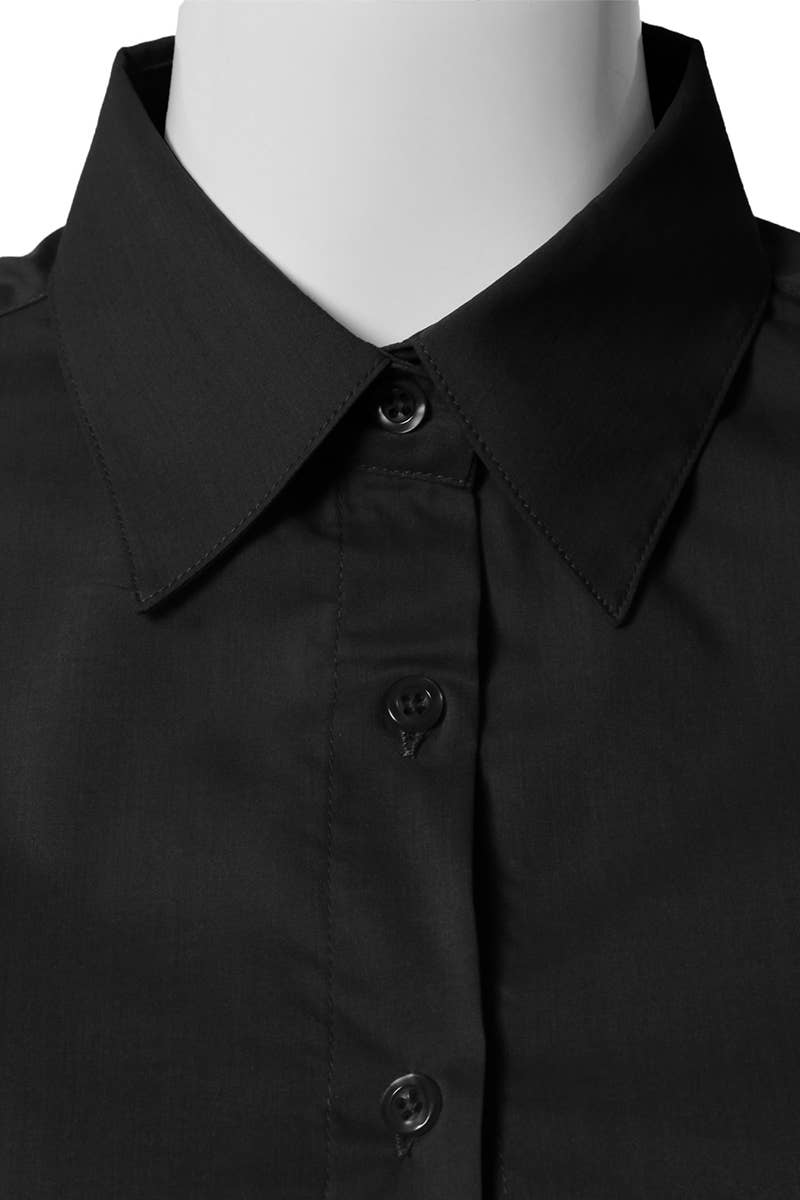 CWTSTS116_Basic Slim Fit Simple 3/4 Sleeve Button Down Shirt