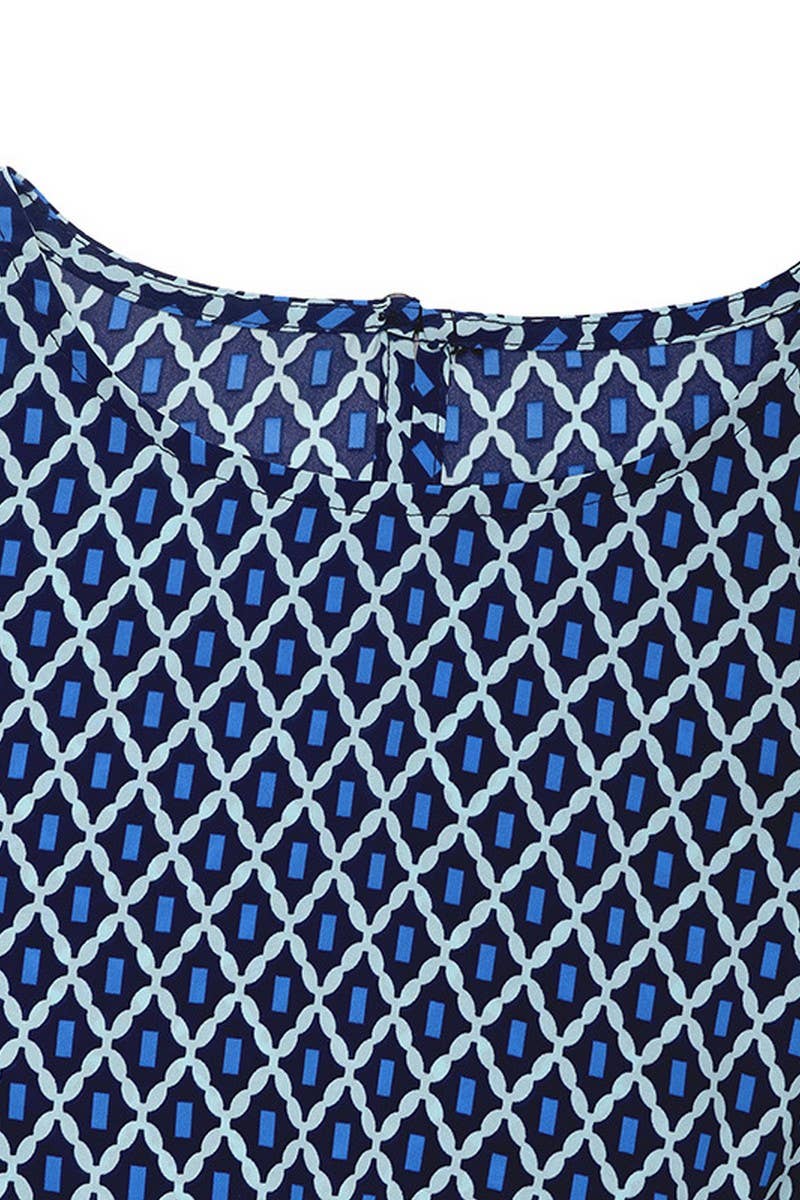 CWDMD4212_TIE-UP FLYING SLEEVES PRINTED CREW NECK DRESS