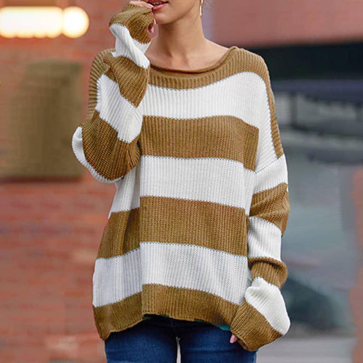 CREW-NECK STRIPED SWEATER WITH ROLLED EDGE