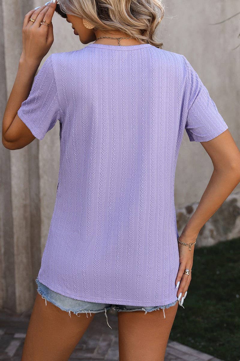 CWTBLS0912_ROUND NECK WHEAT JACQUARD SHORT SLEEVE TOP