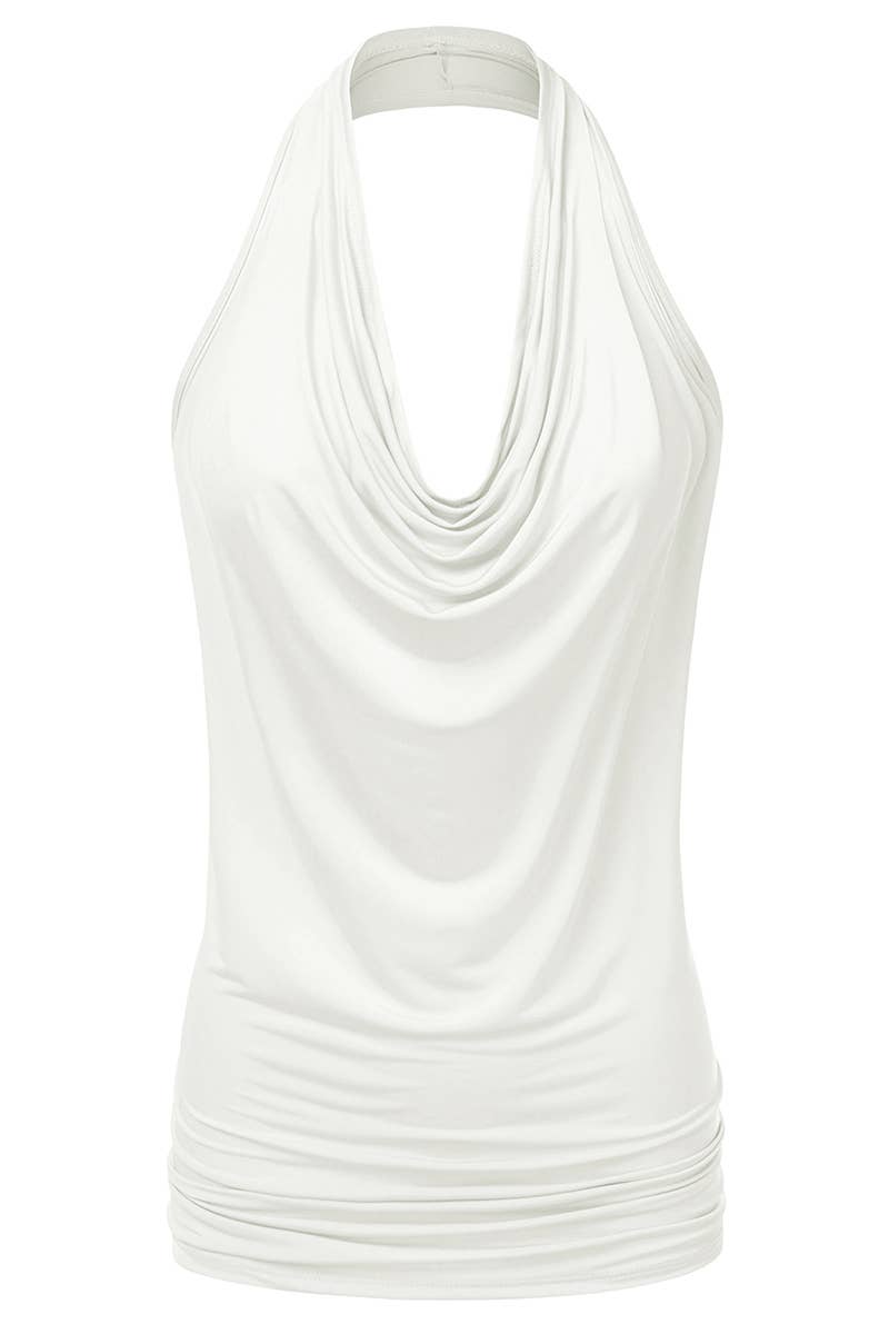 AWTHT028_Halter Neck Draped Front Open Back Top