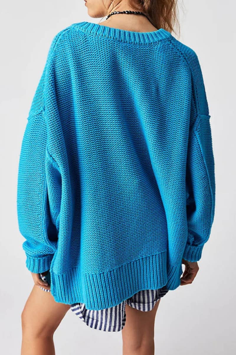 CWOSWL5839_STYLISH V-NECK LONG-SLEEVED PULLOVER SWEATER