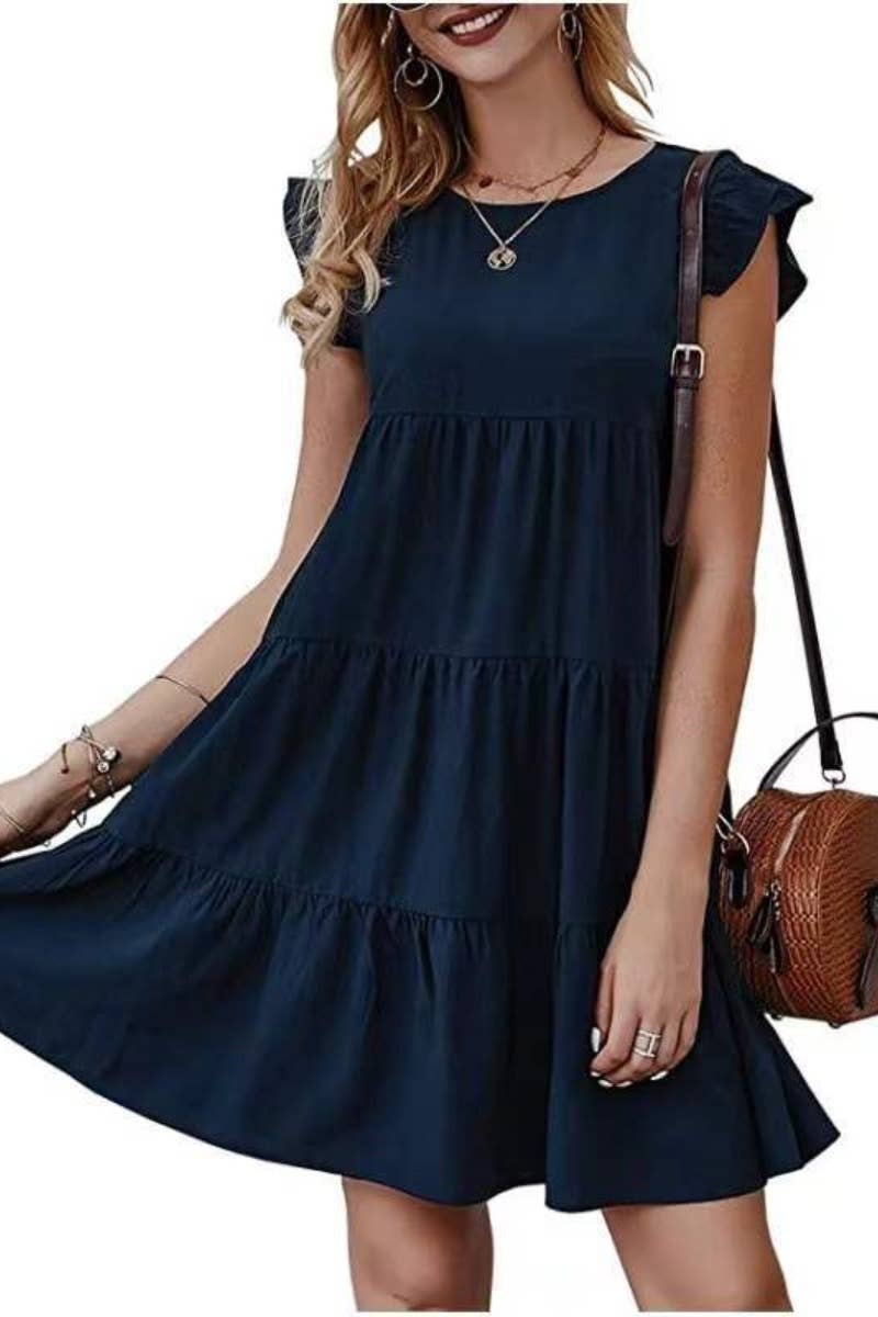 CWDSD4891_SUMMER CREW-NECK SHORT-SLEEVED CAKE DRESS